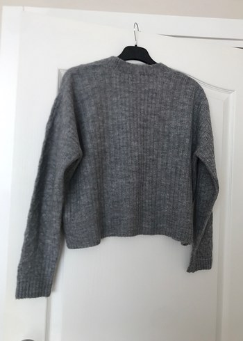 Gri Kadın Örgü Yün Hırka - Görsel 4