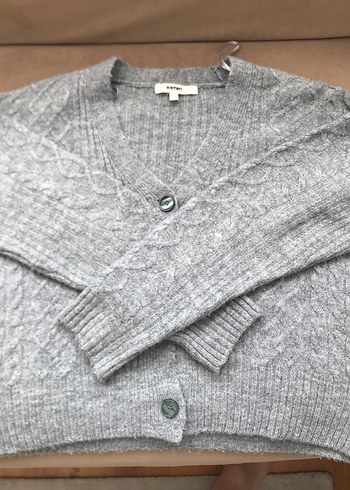 Gri Kadın Örgü Yün Hırka - Görsel 5