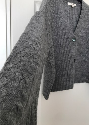 Gri Kadın Örgü Yün Hırka - Görsel 2