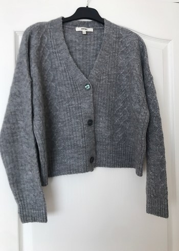 Gri Kadın Örgü Yün Hırka - Görsel 3