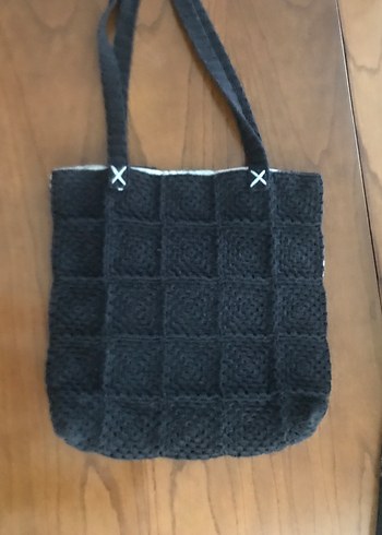 Gri Kareli Örgü Kadın Çanta - Görsel 4