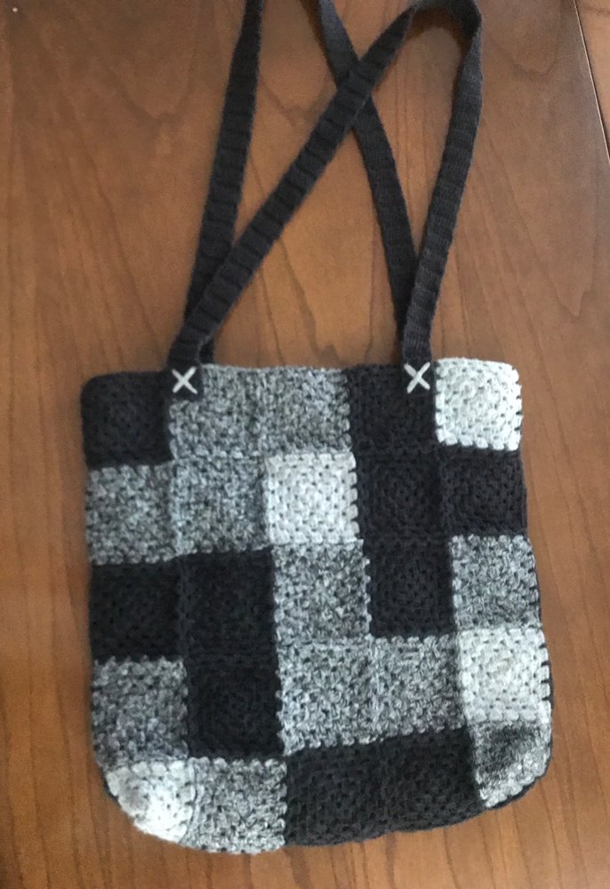 Gri Kareli Örgü Kadın Çanta - Görsel 3