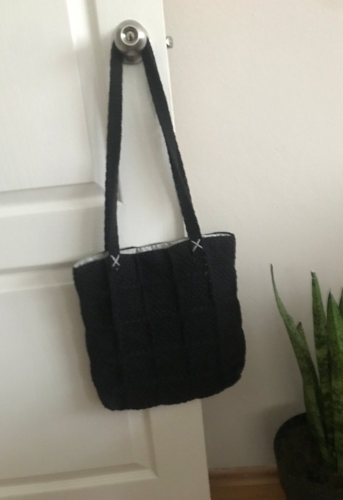 Gri Kareli Örgü Kadın Çanta - Görsel 2