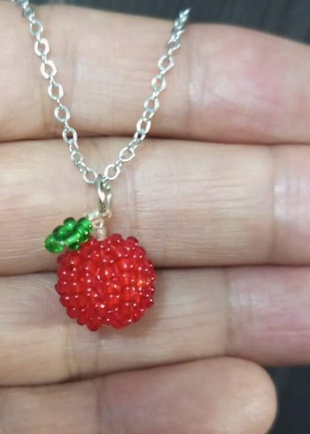 Beden kırmızı Renk El emeği Kırmızı Boncuklu Mini Elma Kolye ve Küpe Seti