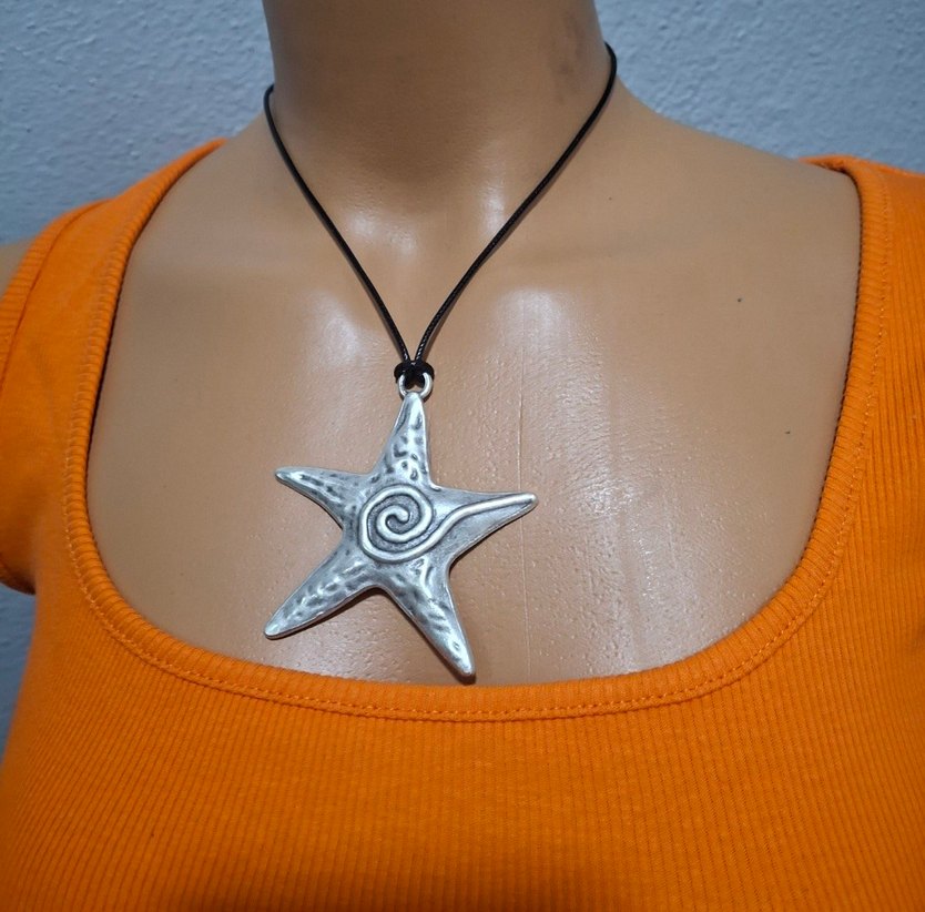 GÜMÜŞ KAPLAMA SPİRALLİ YILDIZ KOLYE - Görsel 2