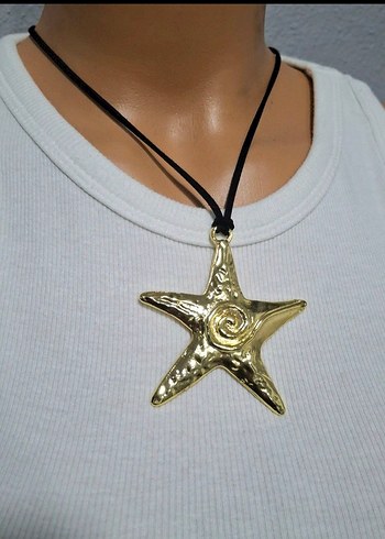 Tasarımcı Siyah Süet ipli Gold Spiralli Yıldız kolye