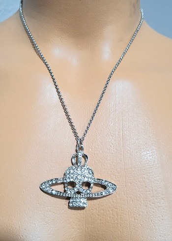 Çelik Zincirli Kurukafa satürn kolye - Görsel 2