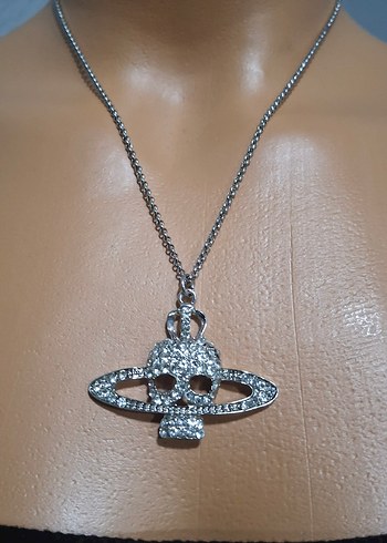 Çelik Zincirli Kurukafa satürn kolye - Görsel 5