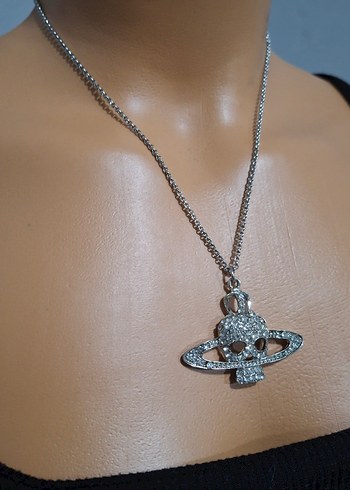 Çelik Zincirli Kurukafa satürn kolye - Görsel 3