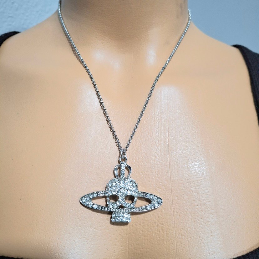 Çelik Zincirli Kurukafa satürn kolye - Görsel 2