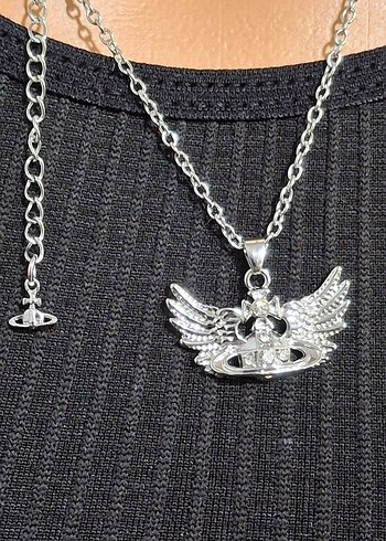 Vivienne Westwood Çelik kanatlı satürn kolye - Görsel 2