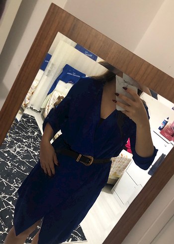 Saks mavisi ceket elbise - Görsel 3