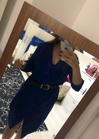 Saks mavisi ceket elbise - Görsel 2