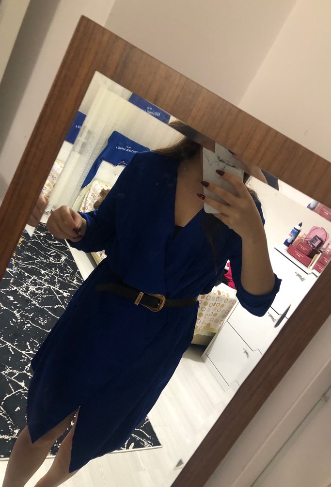 Saks mavisi ceket elbise - Görsel 2