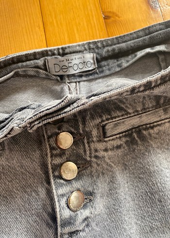 Defacto Düğmeli Gri Kadın Denim pamuklu Pantolon