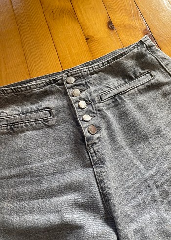 Düğmeli Gri Kadın Denim pamuklu Pantolon