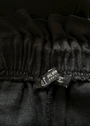 36 Beden Siyah Kemerli Keten Pantolon