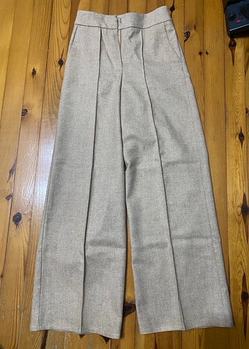 Bej Pilili Kadın Kumaş Pantolon - Görsel 2