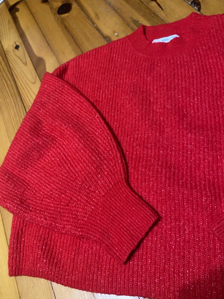 Kırmızı Örgü Kadın Kazak - Görsel 2