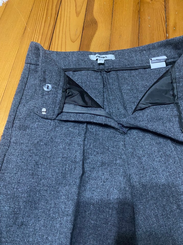 Gri Kadın Düğmeli Kumaş Pantolon - Görsel 4