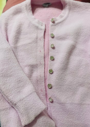 Düğmeli Pembe Kadın Hırka - Görsel 2