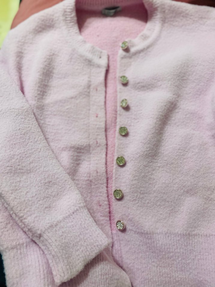 Düğmeli Pembe Kadın Hırka - Görsel 2
