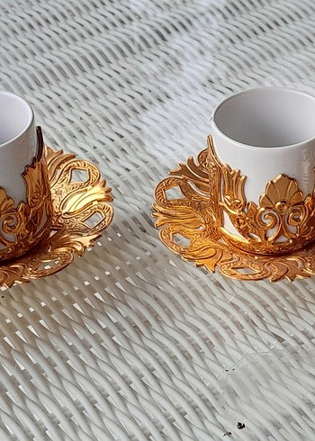 Parlak Altın Kaplamalı 2'li Kahve Fincanı Seti - Görsel 2