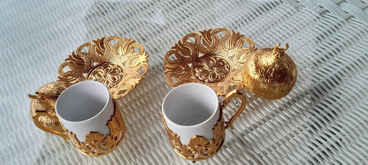 Parlak Altın Kaplamalı 2'li Kahve Fincanı Seti - Görsel 3