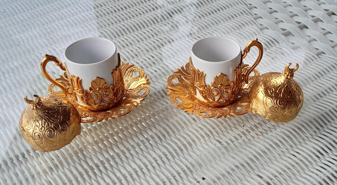 Parlak Altın Kaplamalı 2'li Kahve Fincanı Seti - Görsel 2
