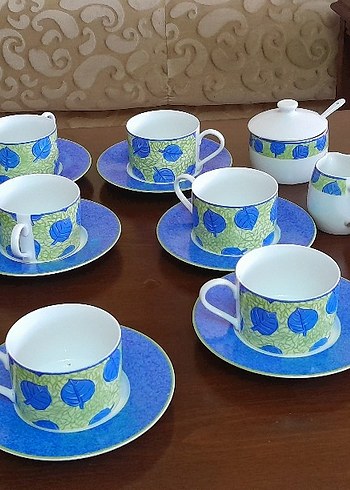 Koyu Mavi Desenli Porselen Çay Seti - Görsel 4