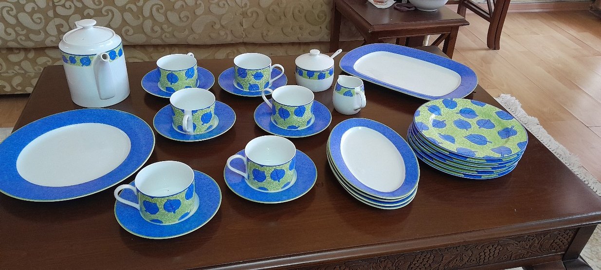 Koyu Mavi Desenli Porselen Çay Seti - Görsel 2