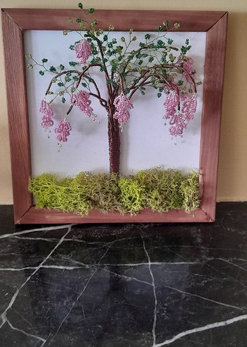 Pembe Pastel Renkli El Yapımı Ağaç Tablosu - Görsel 2