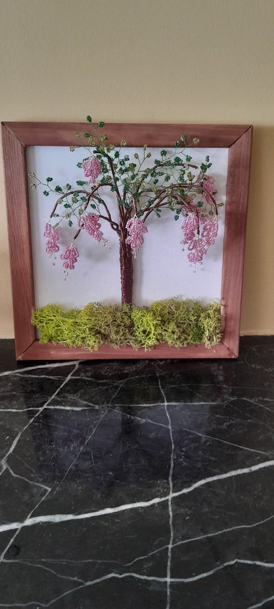 Pembe Pastel Renkli El Yapımı Ağaç Tablosu - Görsel 2