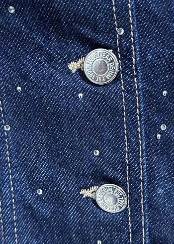 Taşlı Square Neck Denim Top - Görsel 2