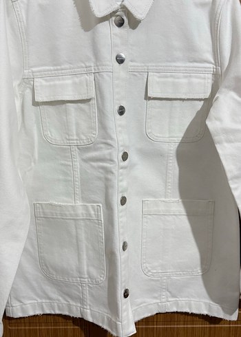 Kadın Beyaz Düğmeli Kot Ceket - Görsel 3