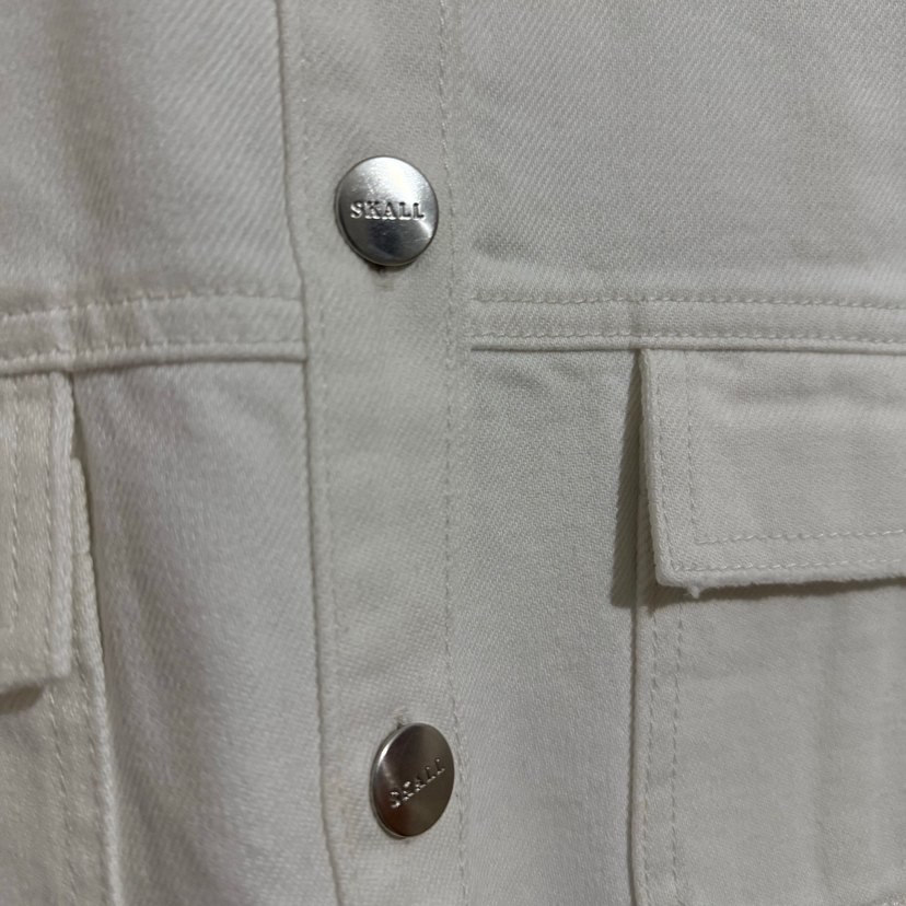 Kadın Beyaz Düğmeli Kot Ceket - Görsel 4