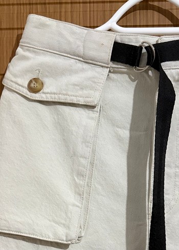 Kadın Krem Kemerli Kargo Pantolon - Görsel 2