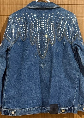 Payet İşlemeli Mavi Denim Ceket - Görsel 2