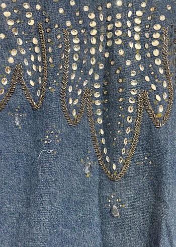 Payet İşlemeli Mavi Denim Ceket - Görsel 5
