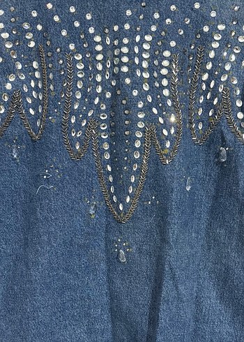Payet İşlemeli Mavi Denim Ceket - Görsel 6