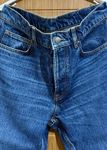 Düğmeli Lacivert Kadın Denim Pantolon - Görsel 2