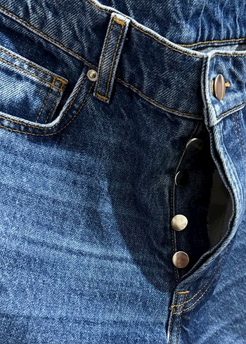 Düğmeli Lacivert Kadın Denim Pantolon - Görsel 3