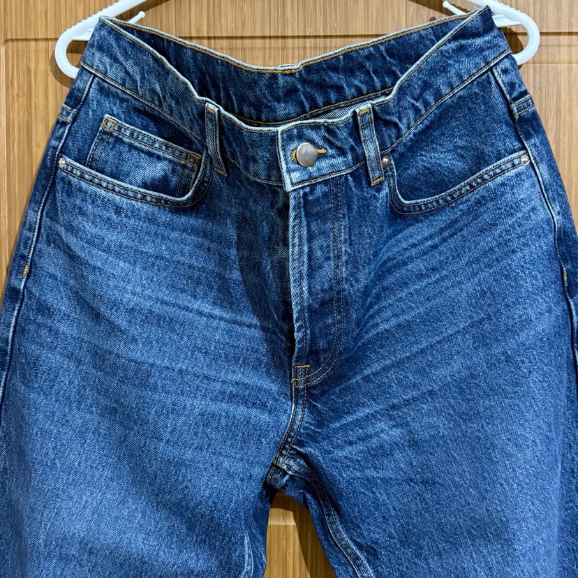 Düğmeli Lacivert Kadın Denim Pantolon - Görsel 2