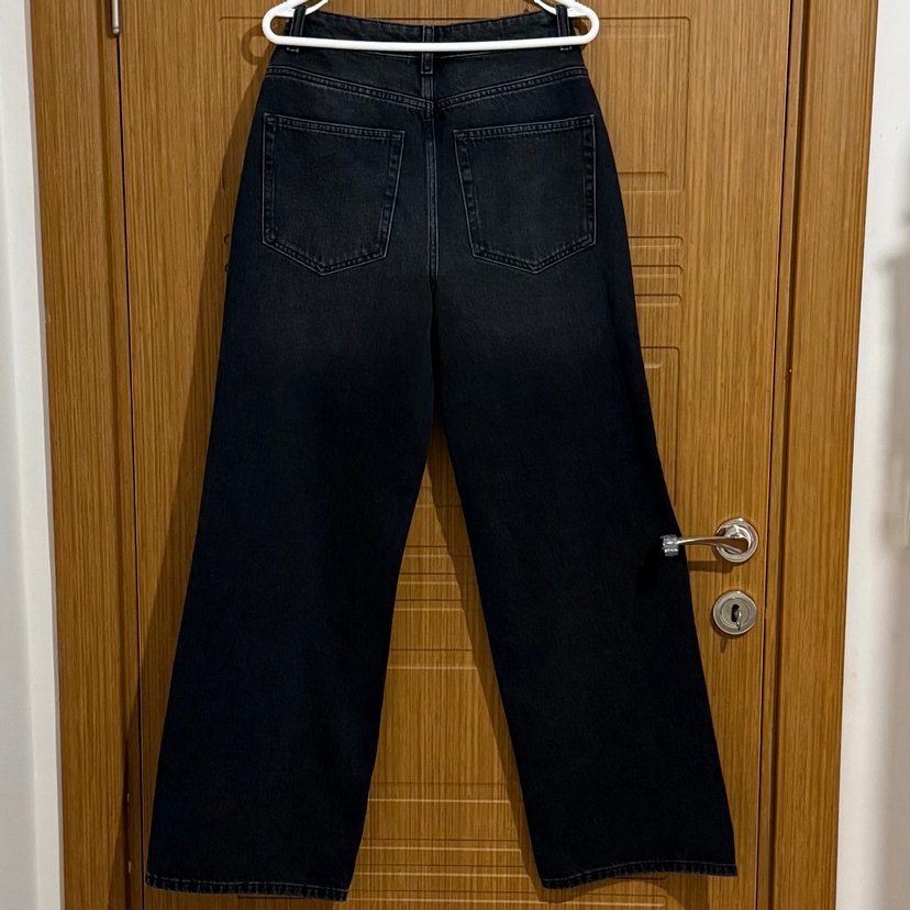 Kadın Siyah Yüksek Bel Geniş Paça Kot - Görsel 2