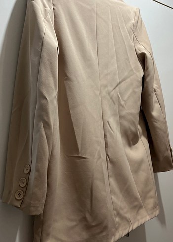 Bej Düğmeli Midi Kadın Blazer Ceket - Görsel 5