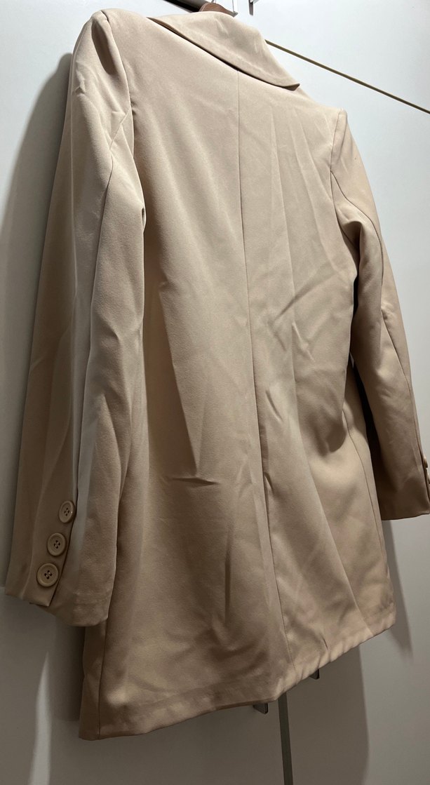 Bej Düğmeli Midi Kadın Blazer Ceket - Görsel 5