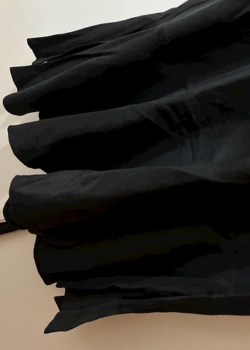 36 Beden Siyah Yüksek Yakalı Uzun Keten Elbise