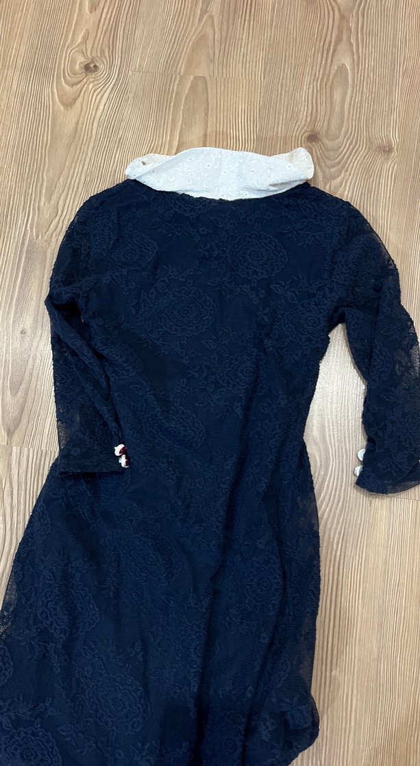 Düğmeli Lacivert Uzun Kollu Triko Elbise - Görsel 4