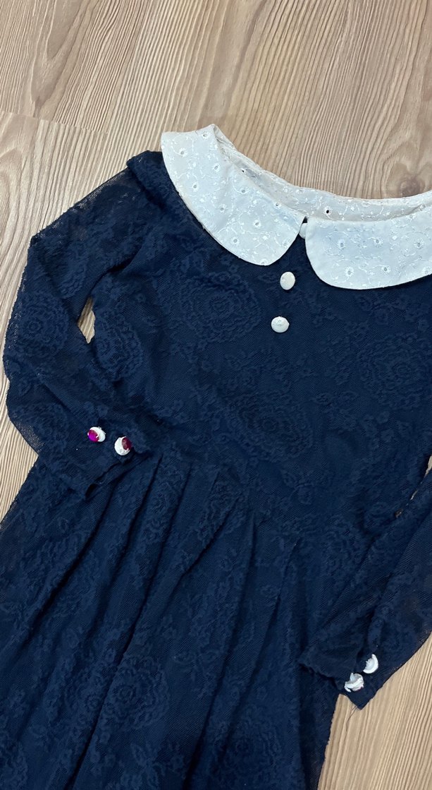 Düğmeli Lacivert Uzun Kollu Triko Elbise - Görsel 2