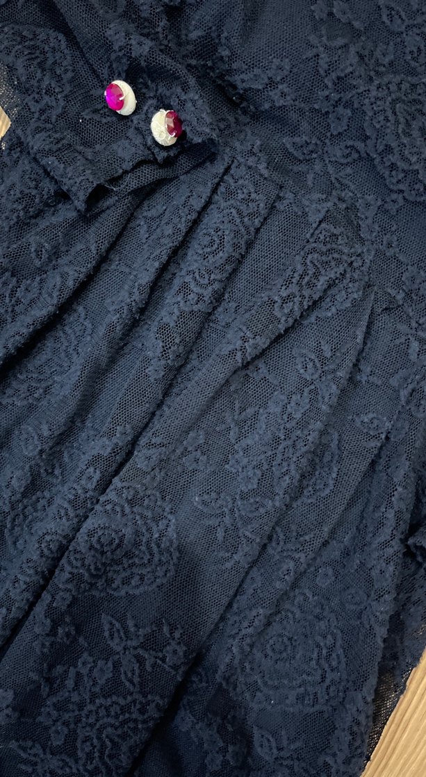 Düğmeli Lacivert Uzun Kollu Triko Elbise - Görsel 3